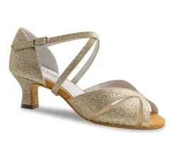 Dame Dansebutikken Anna Kern guld glimmer dansesko med 5 cm hæl