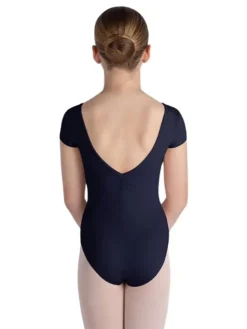Børn Dansebutikken Bloch navy klassisk dragt m. korte ærmer og rynk til piger
