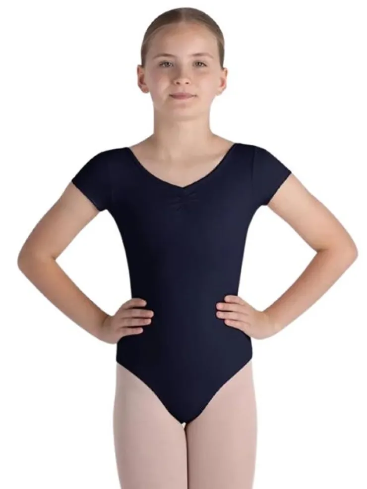 Børn Dansebutikken Bloch navy klassisk dragt m. korte ærmer og rynk til piger