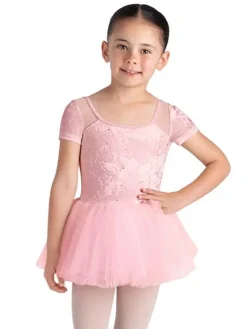 Børn Dansebutikken Bloch rosa tutu med korte ærmer og velour