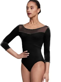 Dame Dansebutikken Bloch sort dragt med 3/4 ærmer og velour