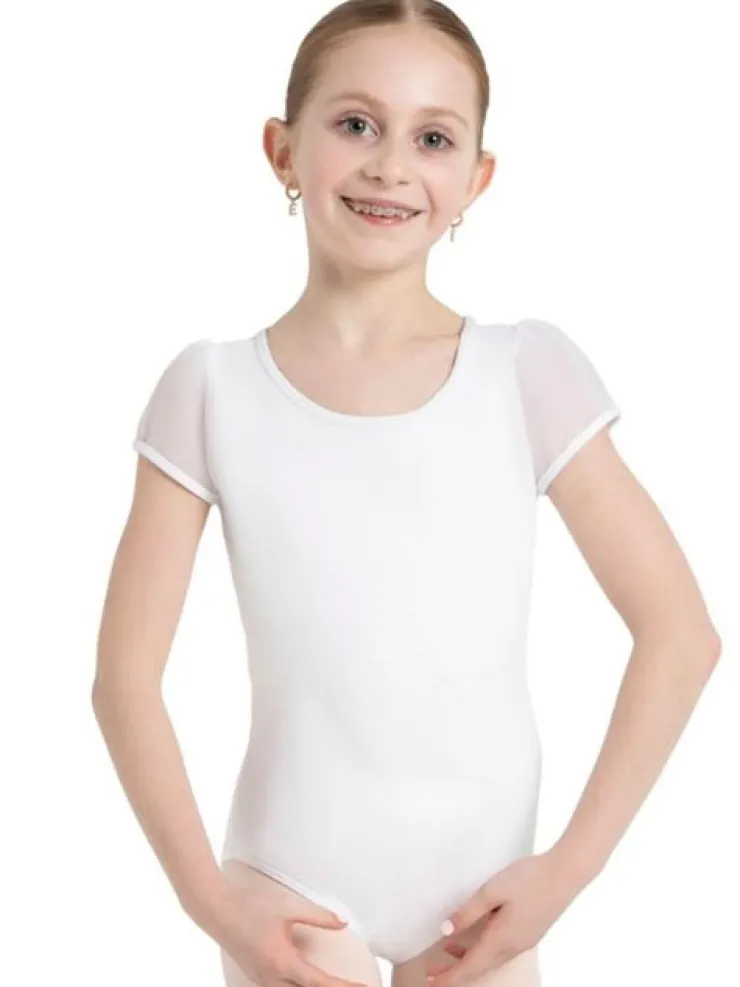 Børn Dansebutikken Capezio hvid dragt med puf ærmer til piger