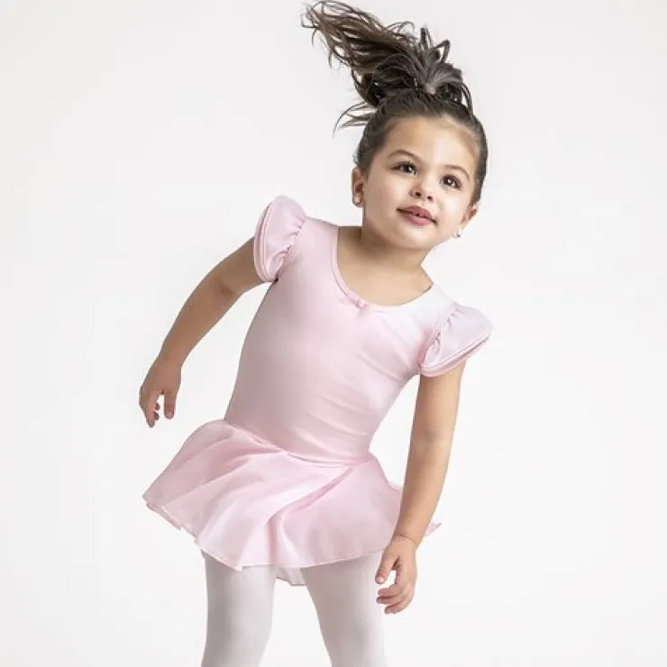 Børn Dansebutikken Capezio rosa dragt m.skørt og puf ærmer til piger