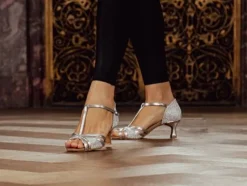 Dame Dansebutikken Flot sølv dansesko til tango/salsa/latin med 5 cm hæl