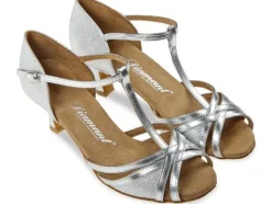 Dame Dansebutikken Flot sølv dansesko til tango/salsa/latin med 5 cm hæl