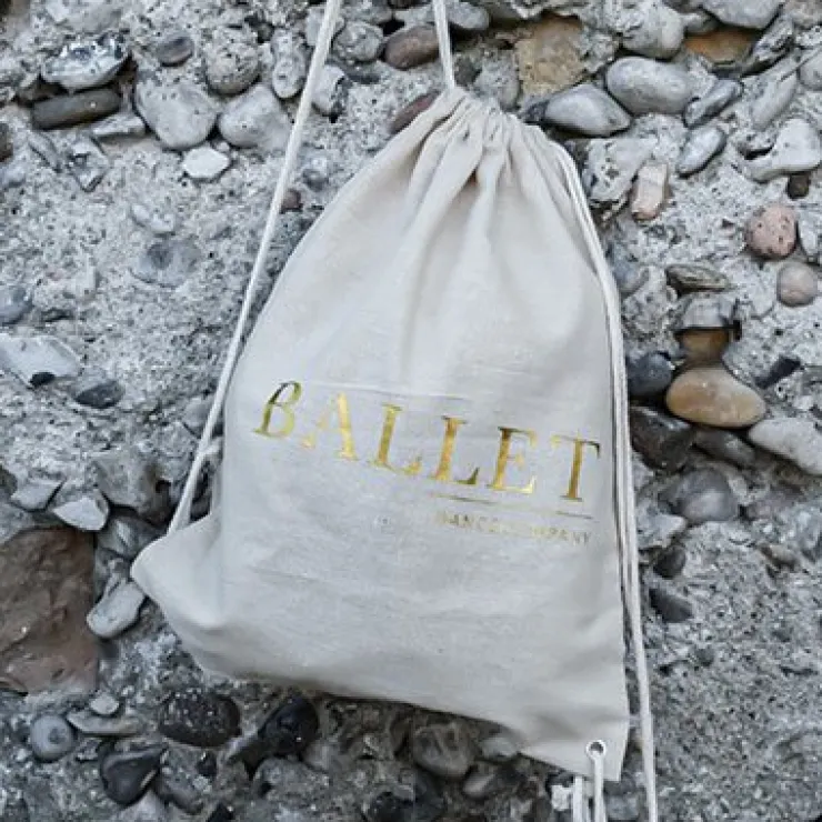 Dansebutikken Hør rygsæk/mulepose med guld BALLET skrift