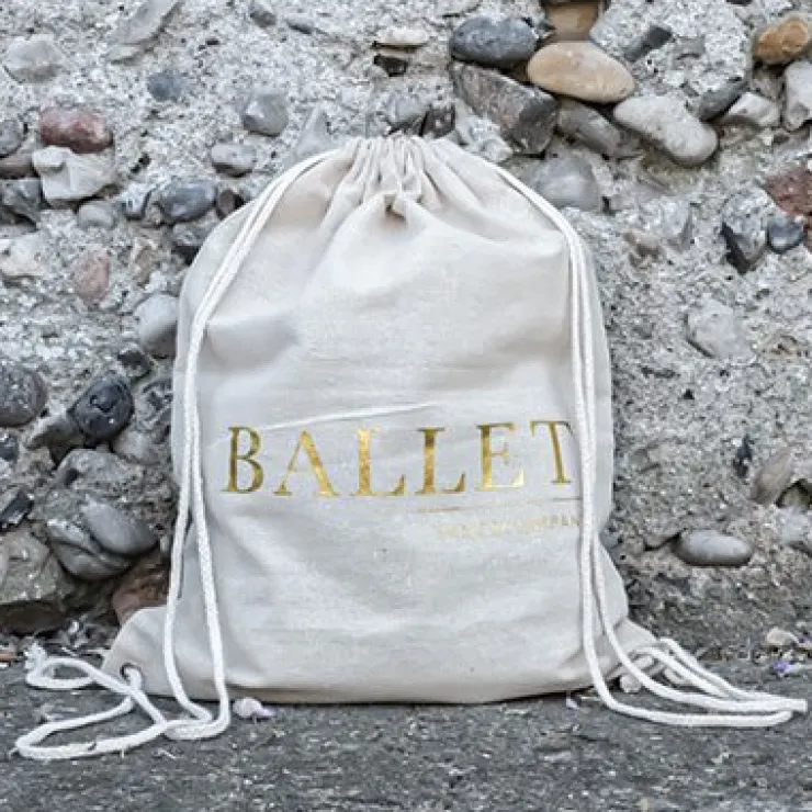 Dansebutikken Hør rygsæk/mulepose med guld BALLET skrift
