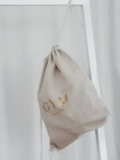 Dansebutikken Hør rygsæk/mulepose med guld GYM skrift