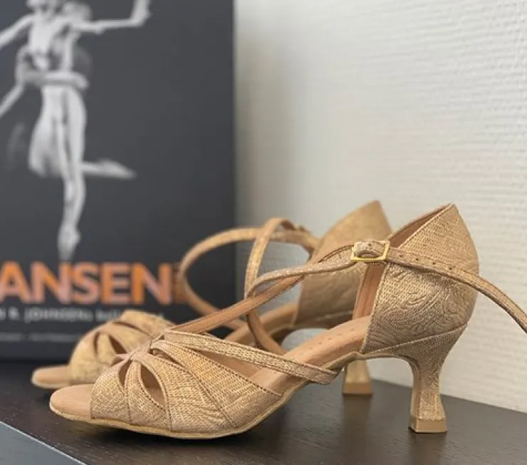 Dame Dansebutikken Lys guld brokade dansesko 5 cm hæl Rummos