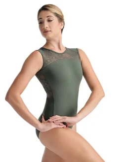 Dame Dansebutikken Olivengrøn dragt m. blonde og flot ryg fra ballet Rosa