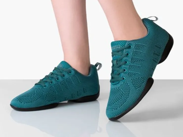 Dame Dansebutikken Petrol farvet dansesneaker i åndbar strik til damer - Suny