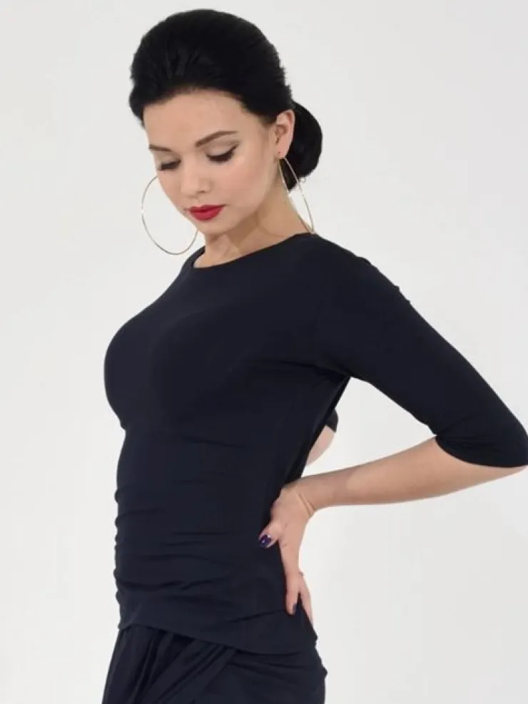 Dame Dansebutikken Sort bluse med bådhals og 3/4 lange ærmer