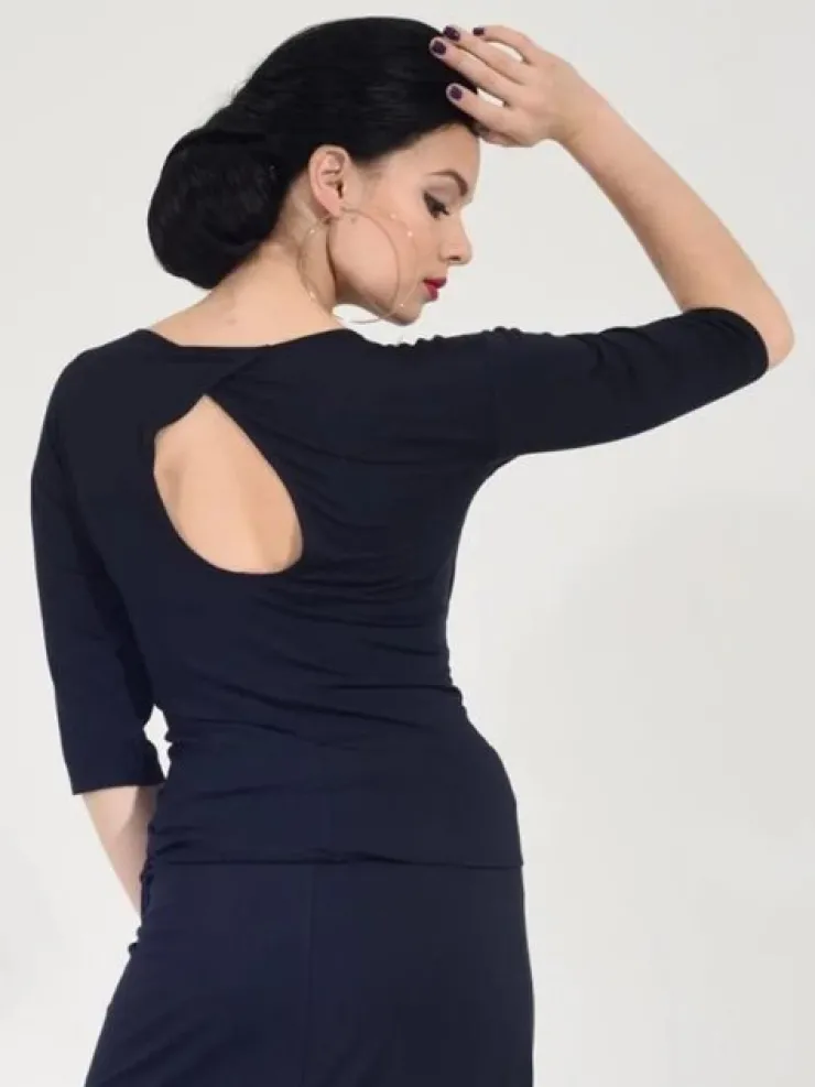 Dame Dansebutikken Sort bluse med bådhals og 3/4 lange ærmer