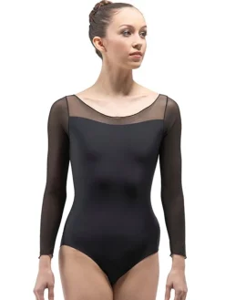 Dame Dansebutikken Sort dragt med lange mesh ærmer Ballet Rosa