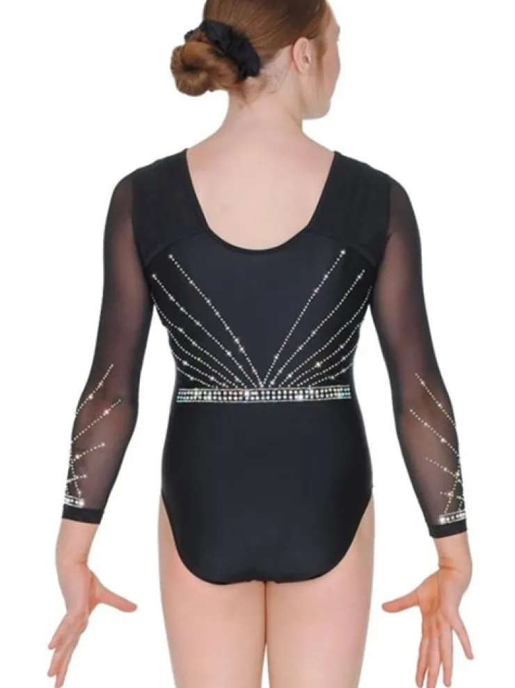 Dansebutikken Sort gymnastikdragt med mesh ærmer og sten piger The zone