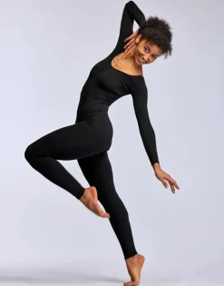 Dame Dansebutikken Sort heldragt med lange ærmer Tempsdanse