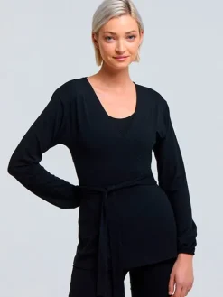 Dansebutikken Sort Tempsdanse lang Crossover bluse