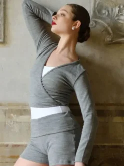 Dame Dansebutikken Wearmoi grå slå om overdel ballet og gymnastik