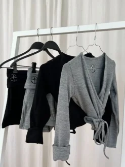 Dame Dansebutikken Wearmoi grå slå om overdel ballet og gymnastik